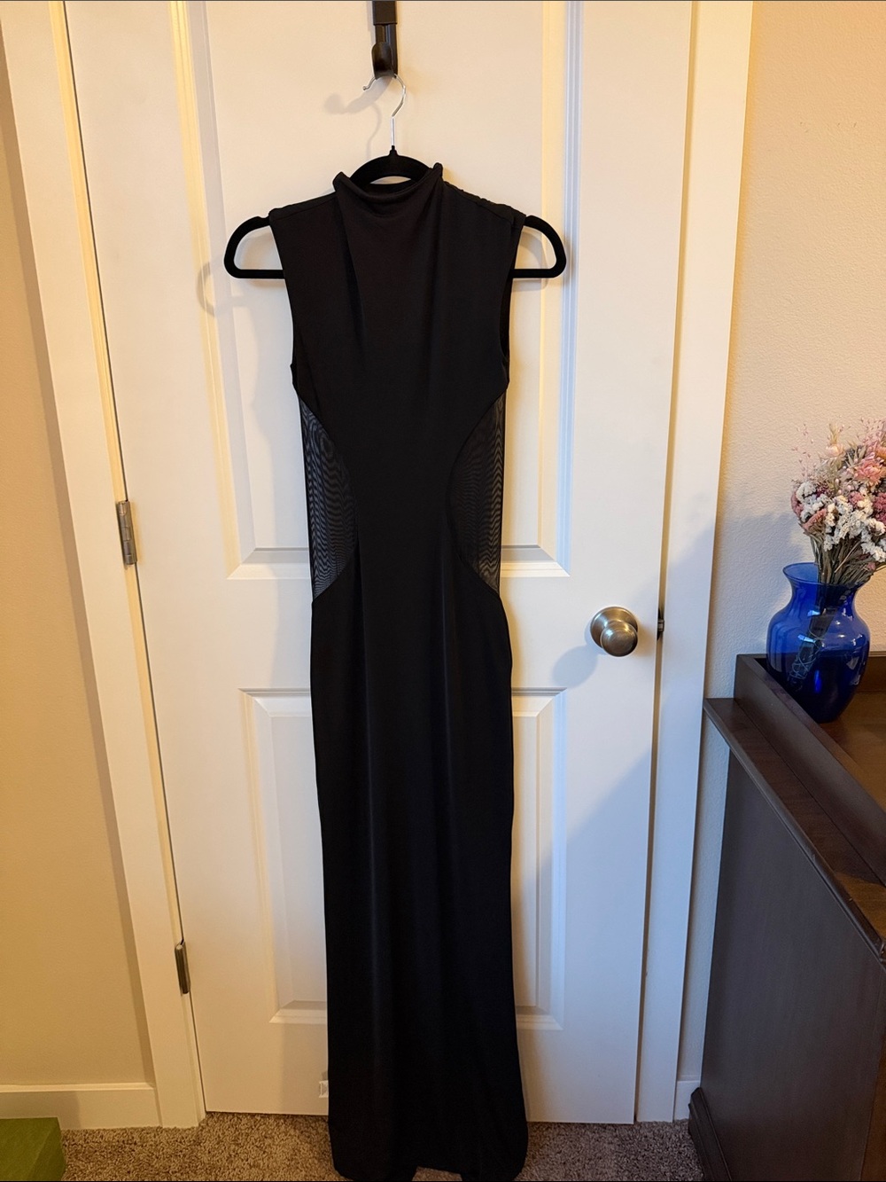 Meshki Black Sleeveless Maxi Dress with Mesh Side Panels
